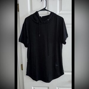 Long Fit Short Sleeve T-Shirt With Hood Black Men’s LG